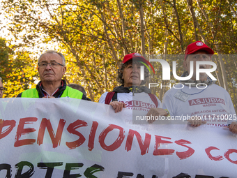 Thousands of people from all over Spain take part in a national demonstration in defense of the public pension system in Madrid, Spain, on O...