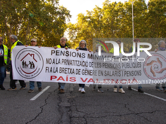 Thousands of people from all over Spain take part in a national demonstration in defense of the public pension system in Madrid, Spain, on O...