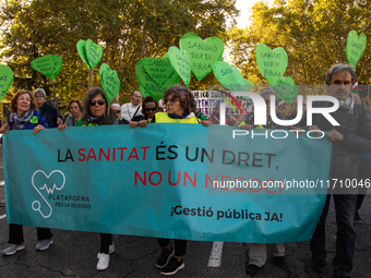 Thousands of people from all over Spain take part in a national demonstration in defense of the public pension system in Madrid, Spain, on O...