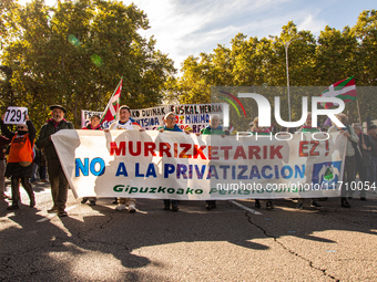 Thousands of people from all over Spain take part in a national demonstration in defense of the public pension system in Madrid, Spain, on O...