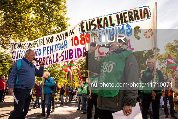 Thousands of people from all over Spain take part in a national demonstration in defense of the public pension system in Madrid, Spain, on O...