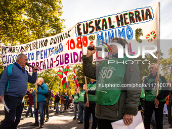 Thousands of people from all over Spain take part in a national demonstration in defense of the public pension system in Madrid, Spain, on O...