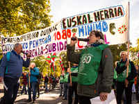 Thousands of people from all over Spain take part in a national demonstration in defense of the public pension system in Madrid, Spain, on O...