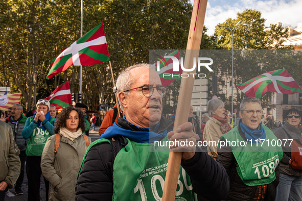 Thousands of people from all over Spain take part in a national demonstration in defense of the public pension system in Madrid, Spain, on O...