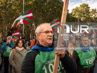 Thousands of people from all over Spain take part in a national demonstration in defense of the public pension system in Madrid, Spain, on O...