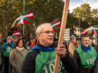 Thousands of people from all over Spain take part in a national demonstration in defense of the public pension system in Madrid, Spain, on O...