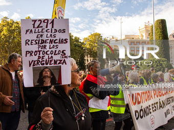 Thousands of people from all over Spain take part in a national demonstration in defense of the public pension system in Madrid, Spain, on O...