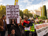 Thousands of people from all over Spain take part in a national demonstration in defense of the public pension system in Madrid, Spain, on O...