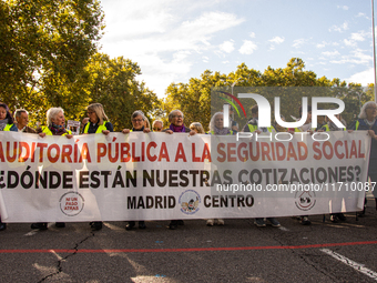 Thousands of people from all over Spain take part in a national demonstration in defense of the public pension system in Madrid, Spain, on O...