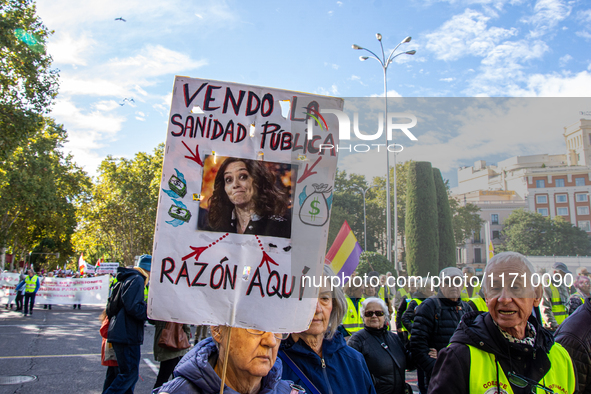 Thousands of people from all over Spain take part in a national demonstration in defense of the public pension system in Madrid, Spain, on O...