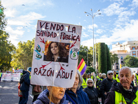 Thousands of people from all over Spain take part in a national demonstration in defense of the public pension system in Madrid, Spain, on O...