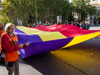 Thousands of people from all over Spain take part in a national demonstration in defense of the public pension system in Madrid, Spain, on O...