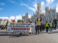 Thousands of people from all over Spain take part in a national demonstration in defense of the public pension system in Madrid, Spain, on O...