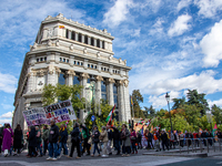 Thousands of people from all over Spain take part in a national demonstration in defense of the public pension system in Madrid, Spain, on O...