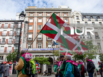 Thousands of people from all over Spain take part in a national demonstration in defense of the public pension system in Madrid, Spain, on O...