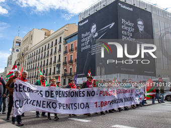 Thousands of people from all over Spain take part in a national demonstration in defense of the public pension system in Madrid, Spain, on O...