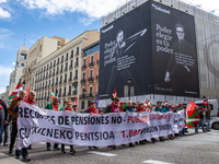 Thousands of people from all over Spain take part in a national demonstration in defense of the public pension system in Madrid, Spain, on O...