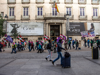 Thousands of people from all over Spain take part in a national demonstration in defense of the public pension system in Madrid, Spain, on O...