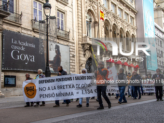 Thousands of people from all over Spain take part in a national demonstration in defense of the public pension system in Madrid, Spain, on O...