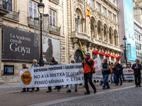 Thousands of people from all over Spain take part in a national demonstration in defense of the public pension system in Madrid, Spain, on O...