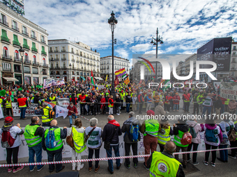 Thousands of people from all over Spain take part in a national demonstration in defense of the public pension system in Madrid, Spain, on O...