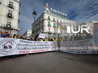 Thousands of people from all over Spain take part in a national demonstration in defense of the public pension system in Madrid, Spain, on O...