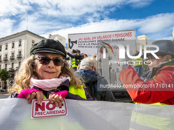 Thousands of people from all over Spain take part in a national demonstration in defense of the public pension system in Madrid, Spain, on O...