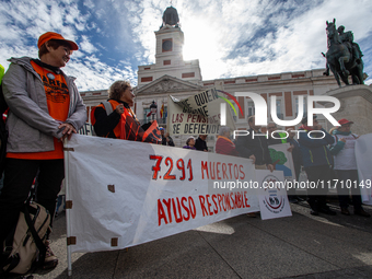 Thousands of people from all over Spain take part in a national demonstration in defense of the public pension system in Madrid, Spain, on O...