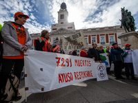 Thousands of people from all over Spain take part in a national demonstration in defense of the public pension system in Madrid, Spain, on O...