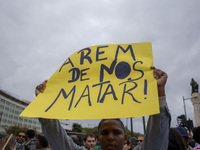 In Lisbon, Portugal, on October 26, 2024, demonstrators march from Marques de Pombal Square to Praca dos Restauradores. They protest the dea...