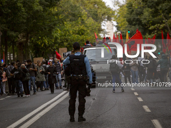 In Lisbon, Portugal, on October 26, 2024, demonstrators march from Marques de Pombal Square to Praca dos Restauradores. They protest the dea...