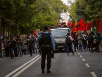 In Lisbon, Portugal, on October 26, 2024, demonstrators march from Marques de Pombal Square to Praca dos Restauradores. They protest the dea...