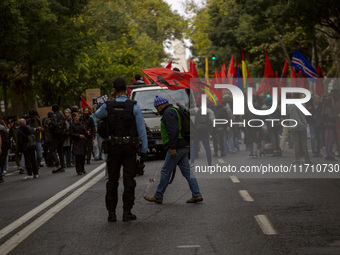 In Lisbon, Portugal, on October 26, 2024, demonstrators march from Marques de Pombal Square to Praca dos Restauradores. They protest the dea...