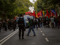 In Lisbon, Portugal, on October 26, 2024, demonstrators march from Marques de Pombal Square to Praca dos Restauradores. They protest the dea...