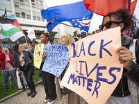 In Lisbon, Portugal, on October 26, 2024, demonstrators march from Marques de Pombal Square to Praca dos Restauradores. They protest the dea...