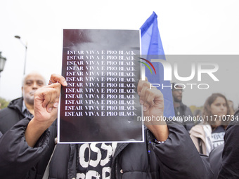 In Lisbon, Portugal, on October 26, 2024, demonstrators march from Marques de Pombal Square to Praca dos Restauradores. They protest the dea...