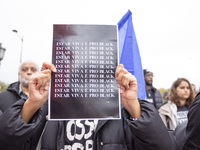 In Lisbon, Portugal, on October 26, 2024, demonstrators march from Marques de Pombal Square to Praca dos Restauradores. They protest the dea...