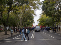 In Lisbon, Portugal, on October 26, 2024, demonstrators march from Marques de Pombal Square to Praca dos Restauradores. They protest the dea...