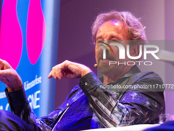 Thomas Johannes Gottschalk, a German television host, is seen on the stage at Flora Hall in Cologne, Germany, on October 26, 2024, during th...