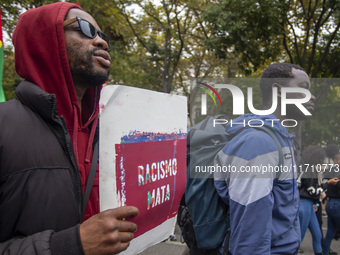 In Lisbon, Portugal, on October 26, 2024, demonstrators march from Marques de Pombal Square to Praca dos Restauradores. They protest the dea...