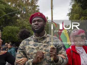 In Lisbon, Portugal, on October 26, 2024, demonstrators march from Marques de Pombal Square to Praca dos Restauradores. They protest the dea...