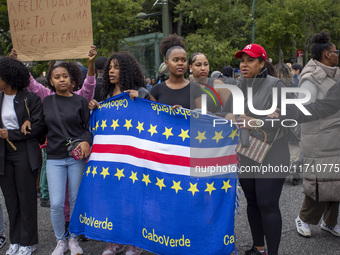 In Lisbon, Portugal, on October 26, 2024, demonstrators march from Marques de Pombal Square to Praca dos Restauradores. They protest the dea...