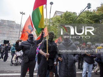 In Lisbon, Portugal, on October 26, 2024, demonstrators march from Marques de Pombal Square to Praca dos Restauradores. They protest the dea...