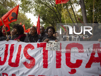 In Lisbon, Portugal, on October 26, 2024, demonstrators march from Marques de Pombal Square to Praca dos Restauradores. They protest the dea...