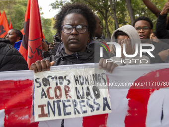 In Lisbon, Portugal, on October 26, 2024, demonstrators march from Marques de Pombal Square to Praca dos Restauradores. They protest the dea...