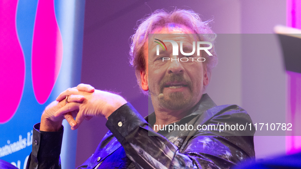 Thomas Johannes Gottschalk, a German television host, is seen on the stage at Flora Hall in Cologne, Germany, on October 26, 2024, during th...