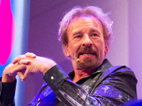 Thomas Johannes Gottschalk, a German television host, is seen on the stage at Flora Hall in Cologne, Germany, on October 26, 2024, during th...