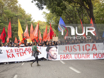 In Lisbon, Portugal, on October 26, 2024, demonstrators march from Marques de Pombal Square to Praca dos Restauradores. They protest the dea...