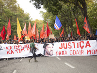 In Lisbon, Portugal, on October 26, 2024, demonstrators march from Marques de Pombal Square to Praca dos Restauradores. They protest the dea...