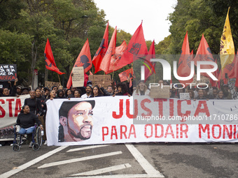 In Lisbon, Portugal, on October 26, 2024, demonstrators march from Marques de Pombal Square to Praca dos Restauradores. They protest the dea...